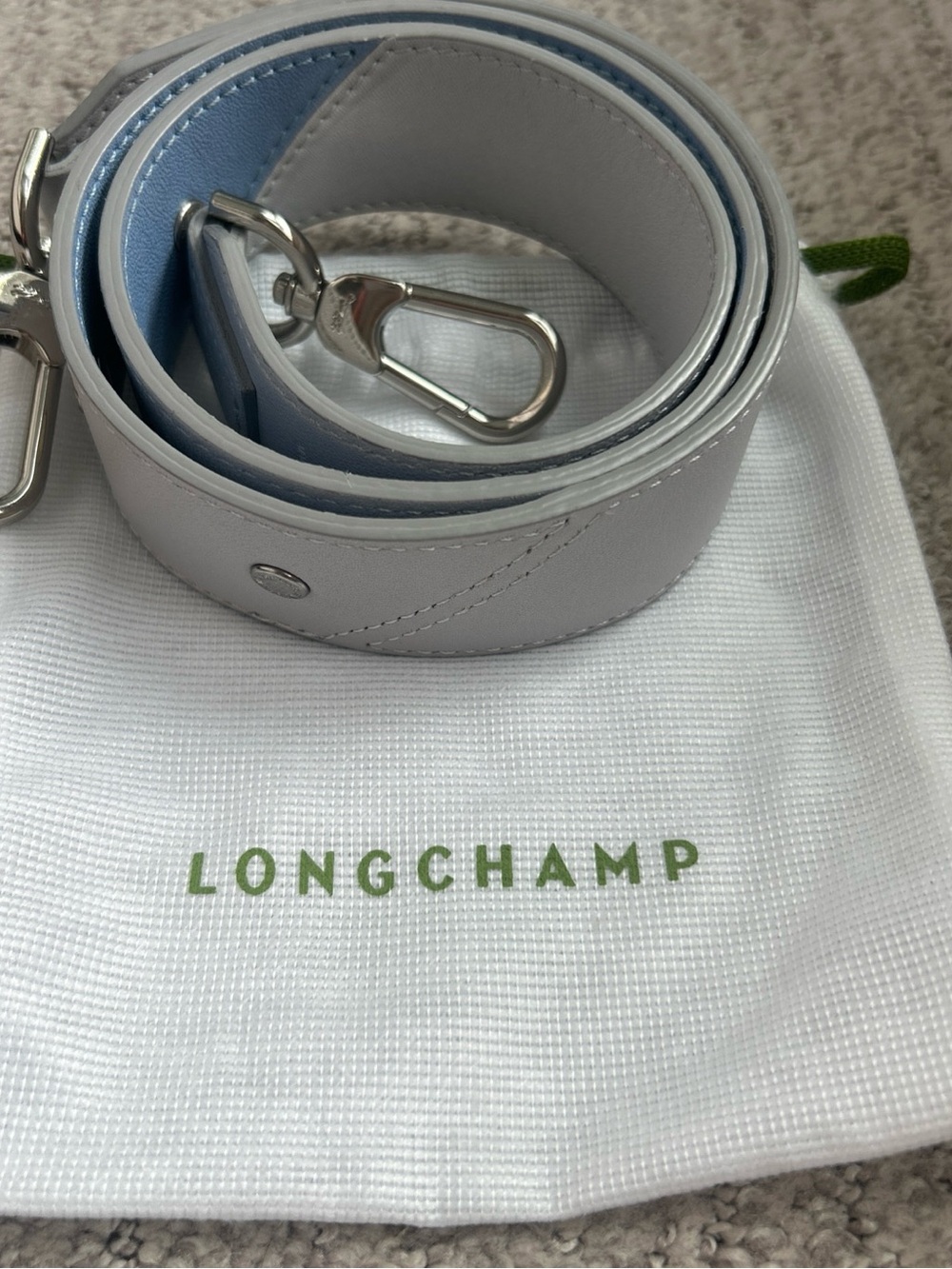 Longchamp Gray and Blue Reversible Leather Strap